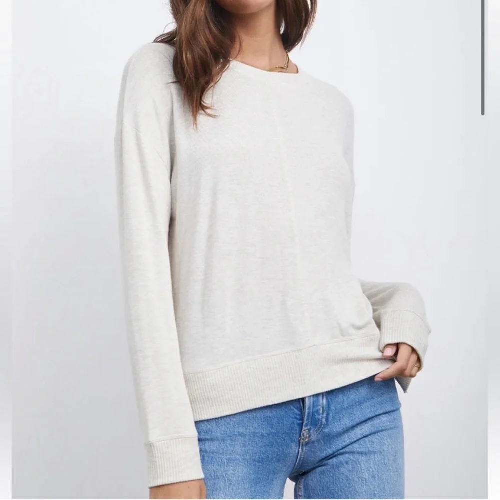 New Rails Iggy Top Moonlight Melange Ribbed Long Sleeve Oatmeal - Picture 3 of 8